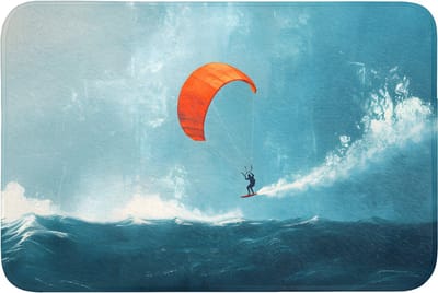 Badmat 90x60 cm - Antislip - Kitesurfer - Oranje - Zee - Lucht - Badmatten voor badkamer - Badkamermat - Douchemat - Badkamer mat