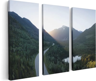 Artaza Canvas Schilderij Drieluik Weg Door Het Bergen Landschap  - 120x80 - Foto Op Canvas - Canvas Print