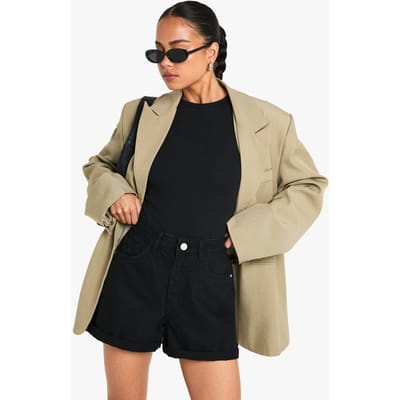 boohoo Dames Hoge Taille Denim Shorts met Opgerolde Zoom | Zwart | Maat: 34