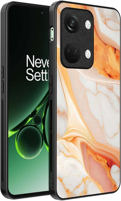 Smartphonica Telefoonhoesje Geschikt voor OnePlus Nord 3 met marmer opdruk - TPU backcover case marble design - Oranje geschikt voor OnePlus Nord 3