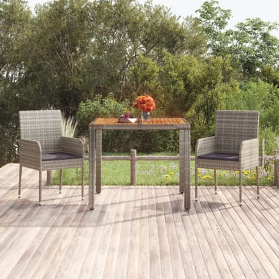 vidaXL - Tuintafel - met - houten - blad - 90x90x75 - cm - poly - rattan - grijs