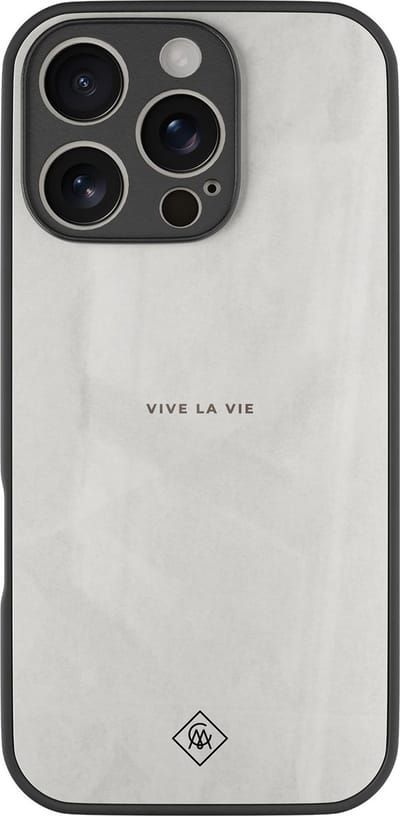 Casimoda® hoesje - Geschikt voor iPhone 16 Pro - Vive La Vie - Luxe Hard Case Zwart - Backcover telefoonhoesje - Grijs