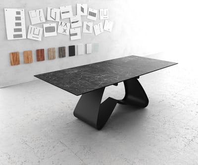 Eetkamertafel Edge keramiek Laminam®Nero Greco grijs 180-220x100 W-frame zwart uitschuifbaar