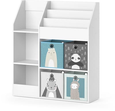 Vicco Luigi Kinderboekenkast – 100.4 x 114.2 cm met 4 vouwboxen (grijs) Wit