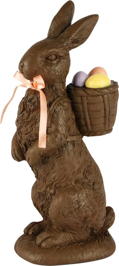 Dekoratief | Bunny m/strik/mandje, bruin/roze, resina, 15x12x29cm | A250331