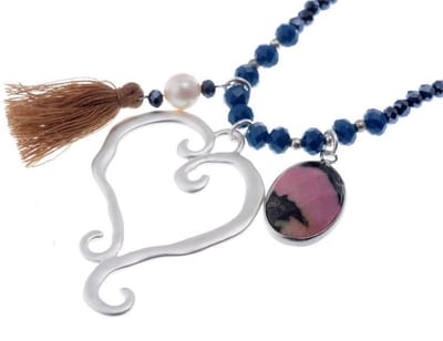 Behave - Lange ketting met hartbedel en kwastje - Blauwe natuurstenen