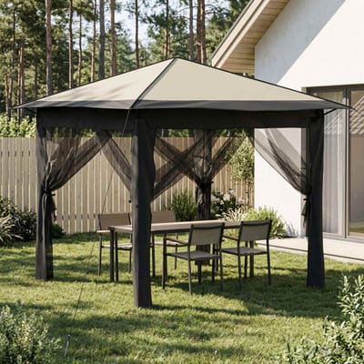 vidaXL - Tuinpaviljoen - met - 4 - Zijwanden - 2,6 - x - 2,6 - m - Crème - en - Antraciet