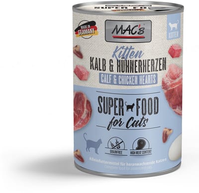 MAC's Kittenvoer Natvoer Blik 98,9% Kalf & Kippenhartjes 6 x 400g