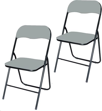BRASQ Set van 2 Klapstoelen Grijs Zwart - Opvouwbare stoelen 43x38x78 cm - PVC - Eettafelstoelen