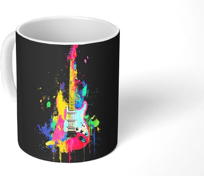Mok - Koffiemok - Gitaar - Kleurrijk - Verf - Mokken - 350 ML - Beker - Koffiemokken - Theemok