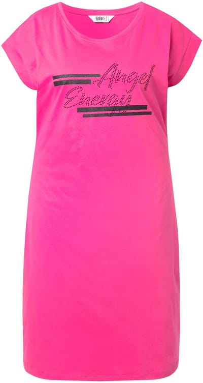 Angel of Style - Dames - Shirtjurk A-lijn jersey glitteropschrift - Hibiscusrood - Maat 46
