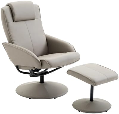 Relaxfauteuil met Voetenbank - 360° Draaibaar - TV-fauteuil met Relaxfunctie - Kantelbaar tot 145° - Verstelbare Rugleuning - tot 120 kg - Relaxstoel - TV Stoel - Loungestoel - Leesstoel - Kunstleer - Grijs