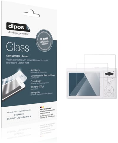 dipos – 2x Pantserfolie geschikt voor BuyWeek 5K 80MP Digitalkamera | 9H Screenprotector