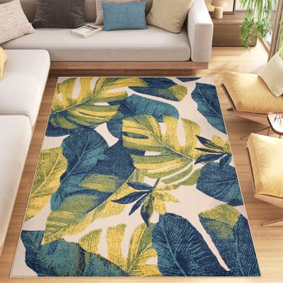Tapiso Patio Indoor Tapijt Tuintapijt Blauw Buiten Buitenkleed Planten Maat- 200x300