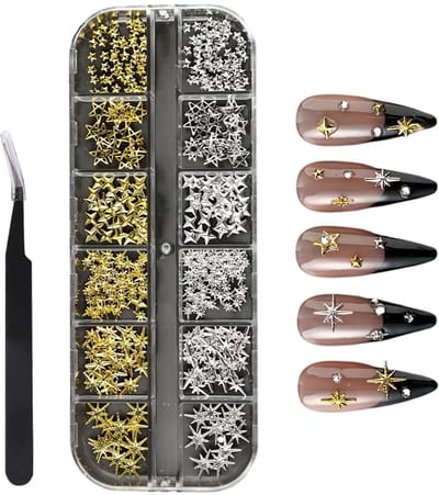 Dailygoods- Nagelsieraadhangers Gouden 3D - Nageldecoratieaccessoires - Nagel Charms - DIY Nail Art - Metalen Hangers - Inclusief Pincet - Nailart