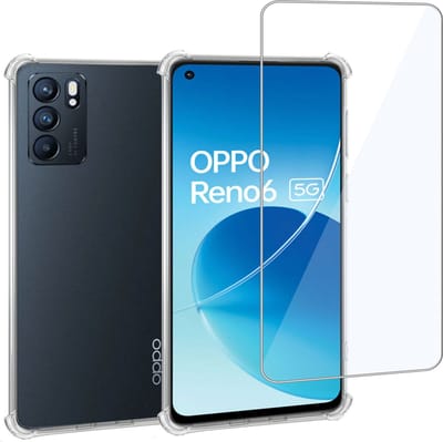 Geschikt voor OPPO Reno 6 - Hoesje + Screenprotector – Gehard Glas Cover + Shock Proof Case - Transparant