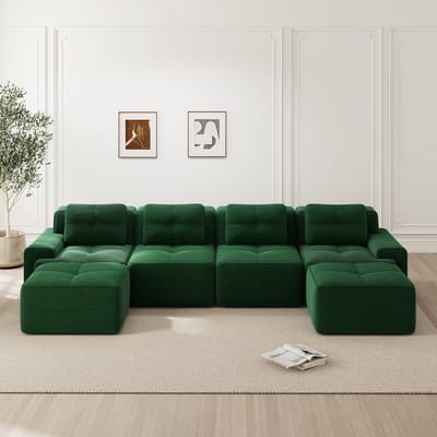 MODFU Modulaire Bank - Frameloos En Diepe Zitting - Minimalistisch - Voor De Woonkamer - Ribstof - Groen