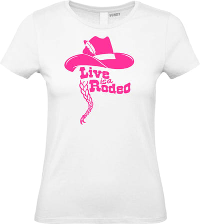 Dames t-shirt Live Is A Rodeo | Carnavalskleding heren dames | Carnaval Kostuum | Foute Party | Wit Dames | maat XS