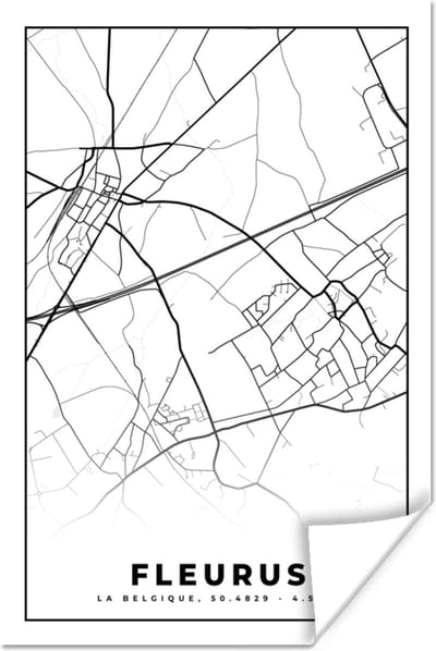 Poster Plattegrond – Fleurus – Zwart Wit – Stadskaart - Kaart - België - 120x180 cm XXL