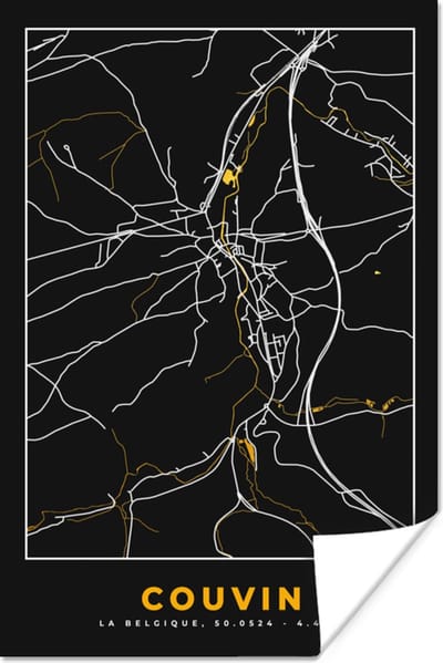 Poster Gold - Couvin - Kaart - Plattegrond - Stadskaart - 120x180 cm XXL