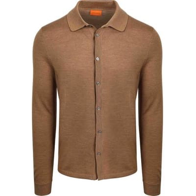 Suitable Cardigan Shirt Merino Camel - Maat XXL - Heren - Casual Shirt
