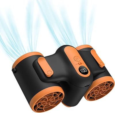 Ventilateur à clip de taille 10 000 mAh, ventilateur de collier à double sortie d'air, 3 vitesses, ventilateur de ceinture rechargeable à débit d'air puissant avec port USB pour travaux extérieurs