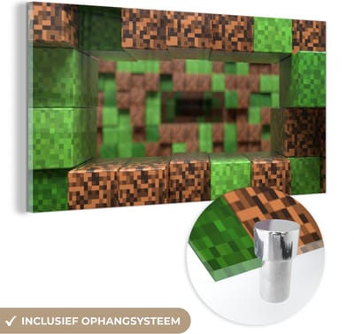 MuchoWow® Glasschilderij 120x60 cm - Schilderij acrylglas - Gaming - Blokken - Gamen - Kinderen - Foto op glas - Schilderijen