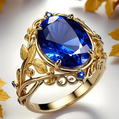 Huitan Prachtige Damesringen met Grote Ronde Blauwe Zirkonia Chique Bladontwerp Bruiloft Verjaardag Feest Elegante Dames Sieraden 8 blue
