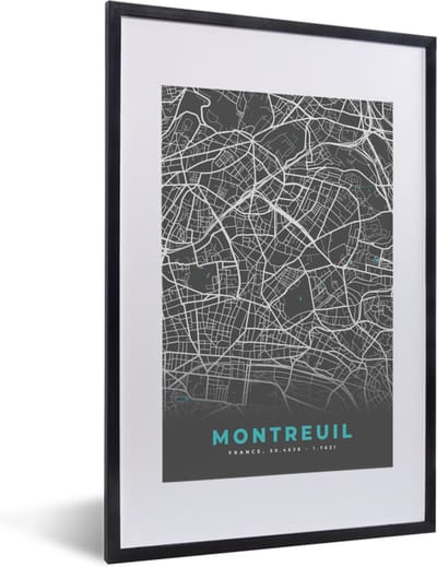 Fotolijst incl. Poster - Kaart - Plattegrond - Montreuil - Stadskaart - Frankrijk - 40x60 cm - Posterlijst