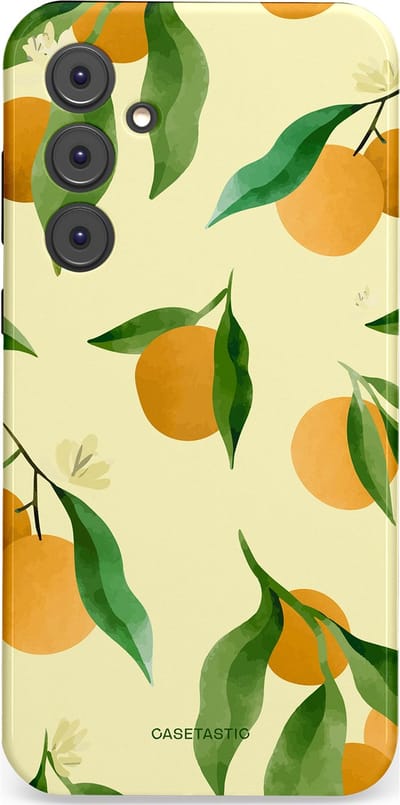 Casetastic Hoesje Geschikt voor Samsung A35 - Stijlvolle Beschermende Duo-layer Case - Bladrijke Sinaasappel