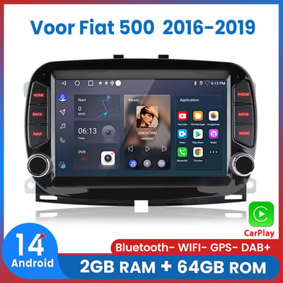 Awesafe Autoradio - Geschikt Voor Fiat 500 2016 t/m 2019 - 2GB+64GB - Draadloos Carplay Android Auto - GPS RDS Bluetooth - Navigatie - Zwart - 2016 2017 2018 2019