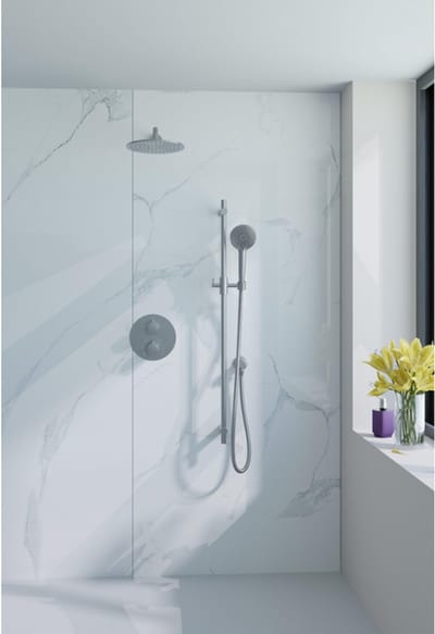 FugaFlow Eccelente Acces Inbouw Regendoucheset - rond - thermostatisch - wandarm - glijstang - 25cm hoofddouche - ronde handdouche - metalen slang - Geborsteld RVS PVD (RVS)
