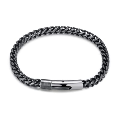Twice As Nice Armband in edelstaal, vierkante grijze schakel 21cm