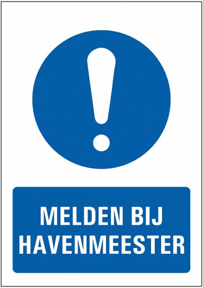 Melden bij havenmeester bord, kunststof 148 x 210 mm