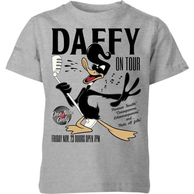 Looney Tunes Daffy Concert Kinder T-shirt - Grijs - 110/116 (5-6 jaar)