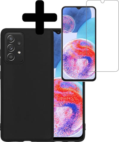 Hoesje - Met Screenprotector - Geschikt voor Samsung Galaxy A23 - Sterk & Shockproof - Back Cover - Siliconen Case - Telefoon Hoes - Telefoonhoesjes - Zwart