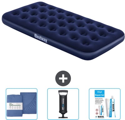 Bestway luchtbed - 1-Persoons - 99 x 188 x 22 cm - Blauw - Inclusief Hoeslaken - Pomp en Reparatieset