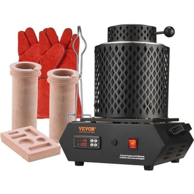 VEVOR Goudsmeltoven 1350 W 1150 °C Max. Temperatuur, Digitale Elektrische Smeltoven 1 kg / 3 kg Keramische Smeltkroes met Smeltkroestang & Handschoenen, voor de Verwerking van Goud Zilver Koper Aluminium Rood