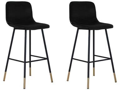 Bronx71® Velvet barkruk Mikky zwart 68 - 79 cm - Barkrukken set van 2 - barstoel
