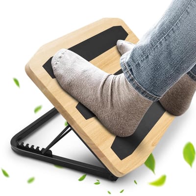 Unyqoos® Ergonomische houten voetsteun met 7 verstelbare hoogtes voor thuis en kantoor