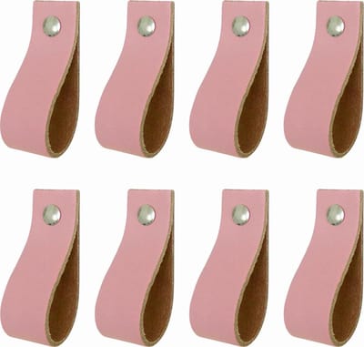8x Leren handgrepen 'de lus' XS - ZACHTROZE (12,6 x 2,5 cm) - incl. 3 kleuren schroefjes (handgreepjes - leren grepen - greepjes - leren lusjes)