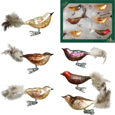Krebs decoratie vogels - 12x stuks - diverse kleuren - glas - 11 cm - op clip - decoratievogeltjes - kerstboomversiering