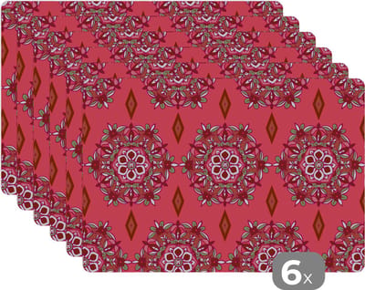 Placemat - Placemats kunststof - Mandala - Design - Bloem - 45x30 cm - 6 stuks - Hittebestendig - Anti-Slip - Onderlegger - Afneembaar