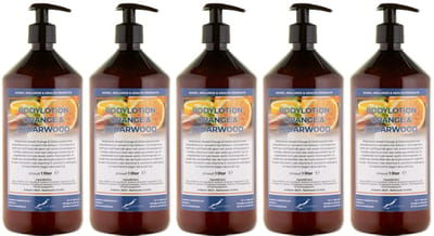 Bodylotion Sweet Orange & Cedarwood 1 Liter - met gratis pomp - set van 5 stuks - Voordeelverpakking