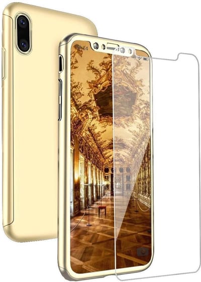360 Graden Mat Hoesje Goud geschikt voor Apple iPhone Xs / X + Screenprotector Gehard Glas - Full Coverage van iCall