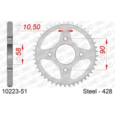 Stalen tandwiel Afam 428 51 dents