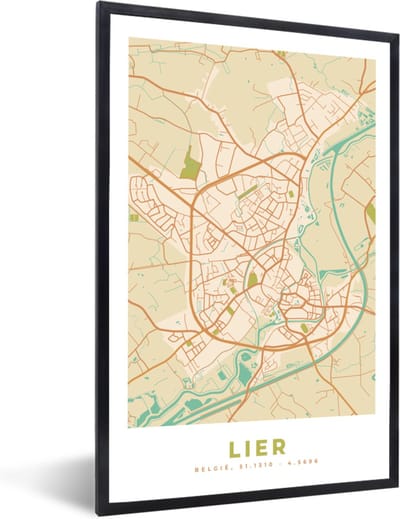 Fotolijst incl. Poster - België - Lier - Plattegrond - Kaart - Stadskaart - 40x60 cm - Posterlijst