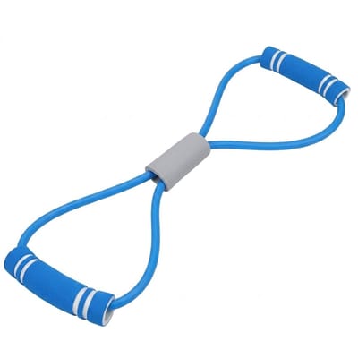 Blauw 8 vorm weerstandsband fitness trainer – elastische fitness weerstand tube met handgrepen voor borst, armen en schouders – compact workout hulpmiddel voor krachttraining en revalidatie oefeningen