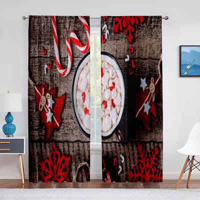Peperkoek Transparante Voile Gordijn Smakelijk Uitziende Traditionele Koekjes Tule Gordijnen voor Woonkamer Huis Keuken Slaapkamer Decoratie 1 PCS W100XH250cm&Grommet Top