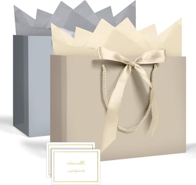 2 Stuks Luxe Cadeauzakken in Champagne Goud en Zilver voor Verjaardagen en Feestjes